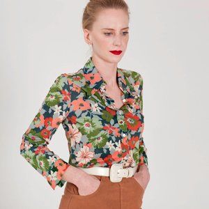 70s Floral Pattern Blouse | Button Down Shirt